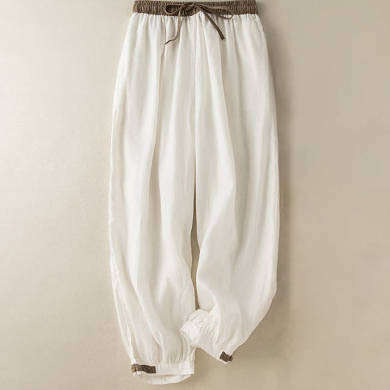 Plain Cotton Drawstring Women's Harem Pants With Pockets