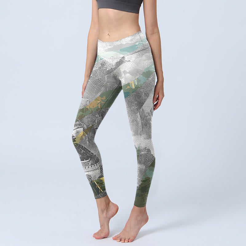 Ancient Style Great Wall Print Sports Fitness Leggings Women's Yoga Pants