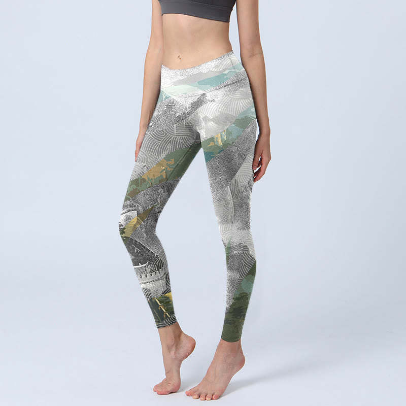 Ancient Style Great Wall Print Sports Fitness Leggings Women's Yoga Pants