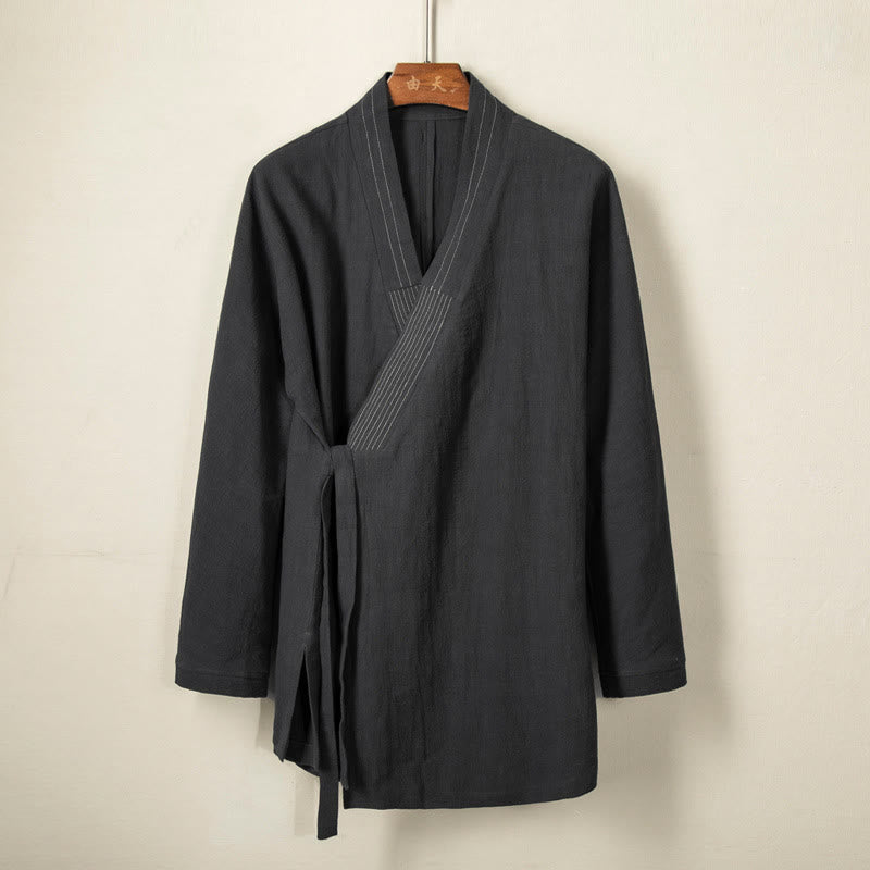 Simple Fall Lace-up Cotton Linen Men Jacket Coat Zen Clothing