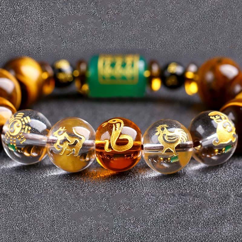 Chinese Zodiac Tiger Eye White Crystal Courage Bracelet