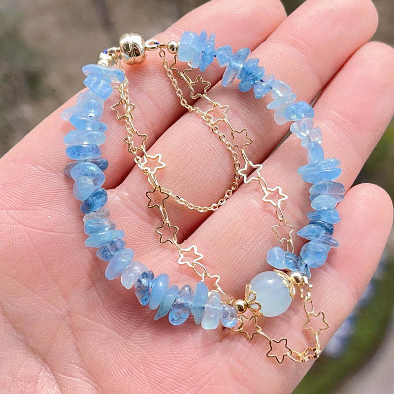 Aquamarine Gravel Design Star Healing Magnetic Buckle Bracelet