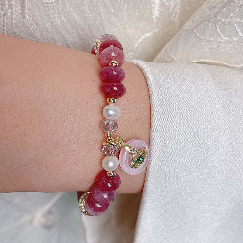 Natural Rose Quartz Bow Peace Buckle Loving Energy Bracelet