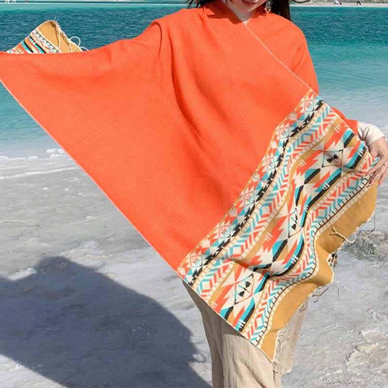Tibetan Geometric Rhombus Pattern Tassels Shawl Fall Winter Warm Cozy Scarf Wrap