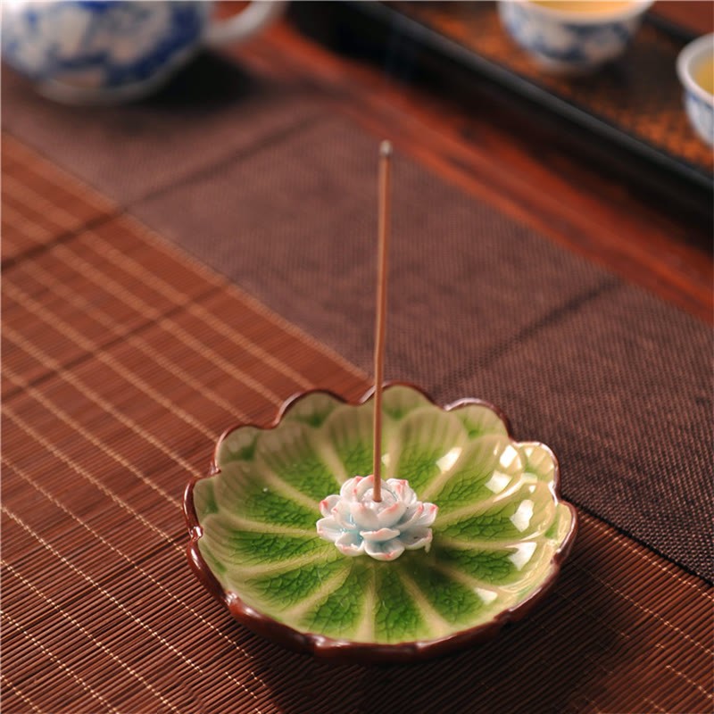 Lotus Pattern Healing Ceramic Incense Burner Decoration