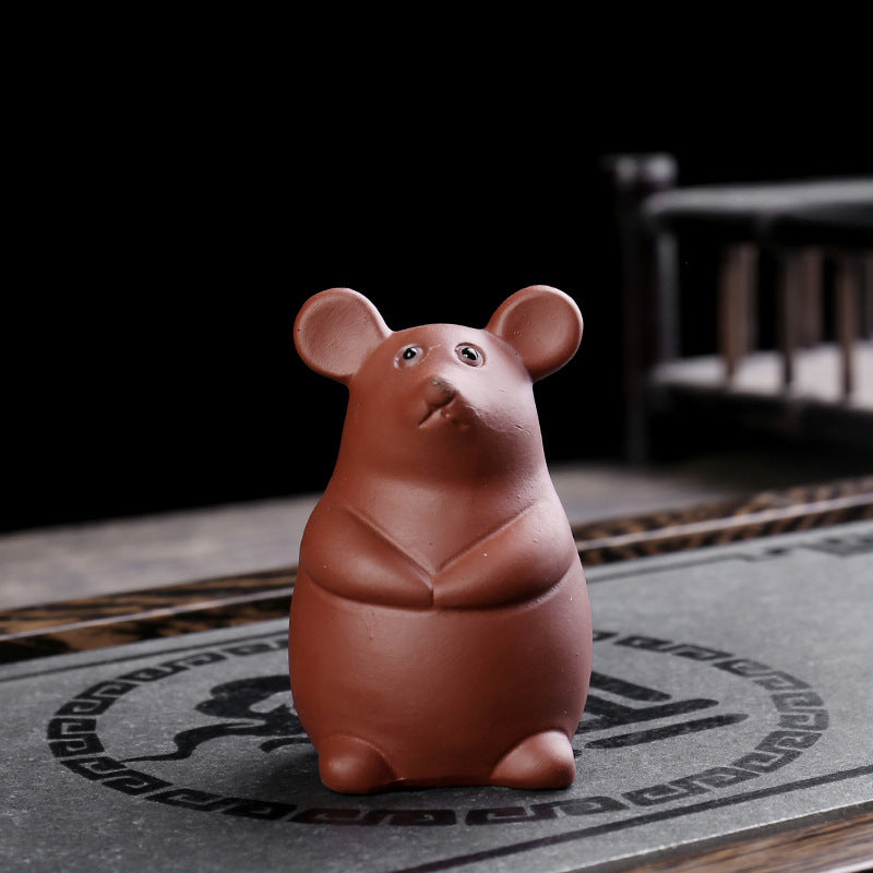 Chinese Zodiac Purple Clay Wealth Ceramic Tea Pet Home Figurine Decoration