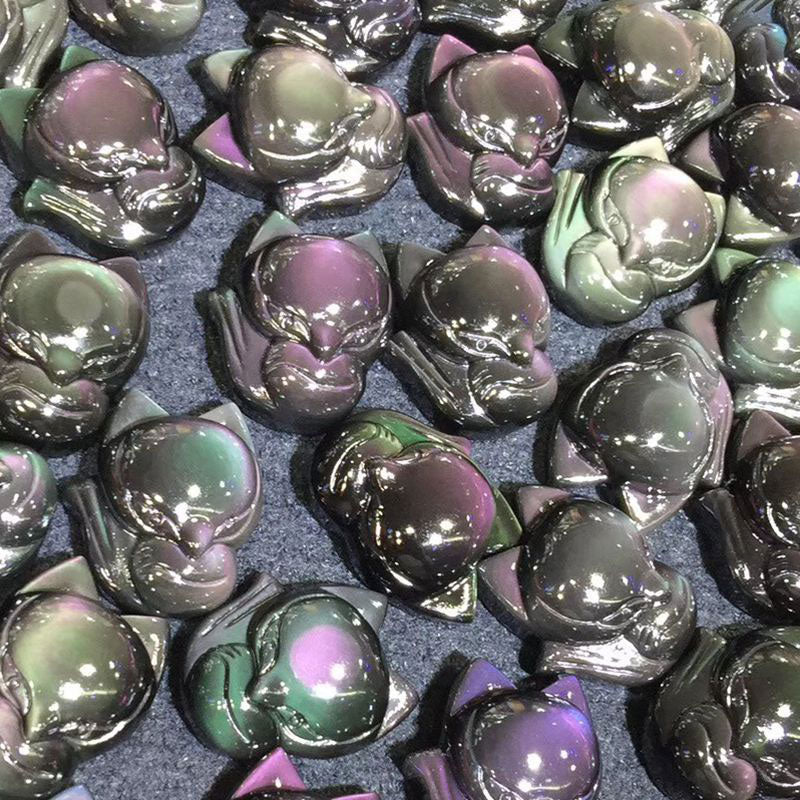 Natural Rainbow Obsidian Gold Sheen Obsidian Nine Tailed Fox Positive Necklace Pendant
