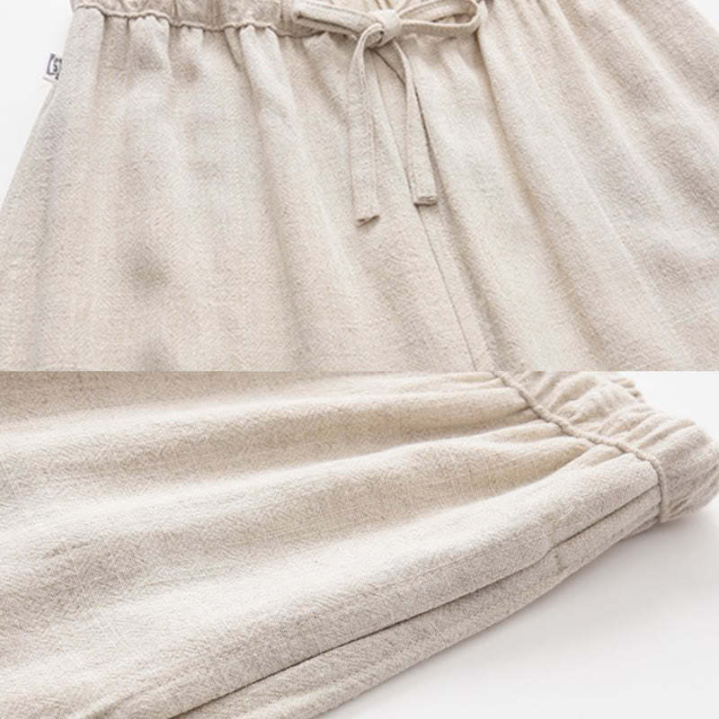 Spring Summer Solid Men's Drawstring Linen Pants With Pockets