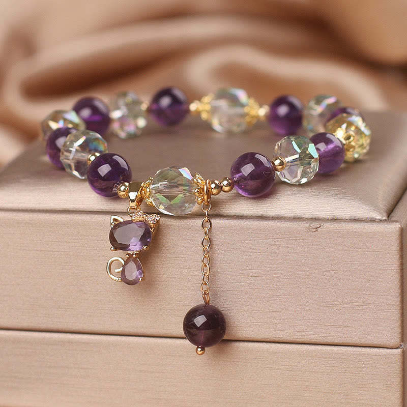 Amethyst White Crystal Fox Meditation Bracelet
