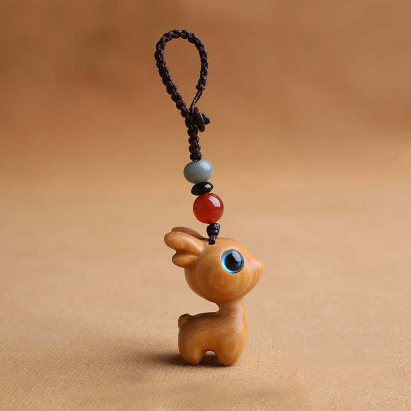 Sandalwood Small Leaf Red Sandalwood Ebony Wood Green Sandalwood Lucky Mini Deer Carved Protection Key Chain Phone Hanging Decoration