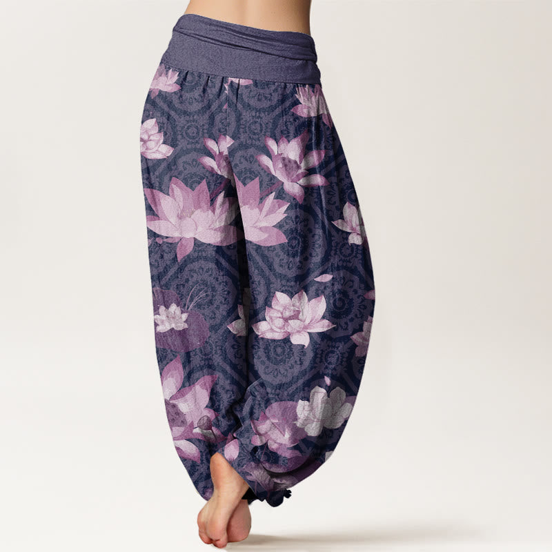 Lotus Leaf Pattern Women's Elastic Waist Harem Pants