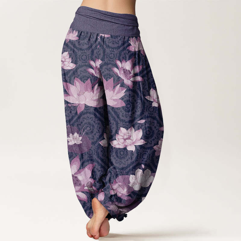 Lotus Leaf Pattern Women's Elastic Waist Harem Pants