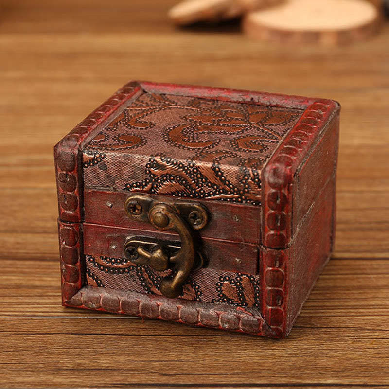 Retro Small Square Wood Jewelry Box Lotus Grass Flower Grape Copper Coin Daffodil Jewelry Storage Box