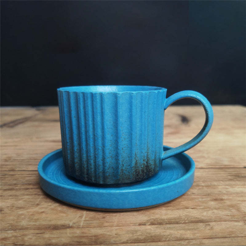 Retro Striped Kiln Change Ceramic Coffee Mug Rough Pottery Tea Coffee Cup With Saucer 250ml