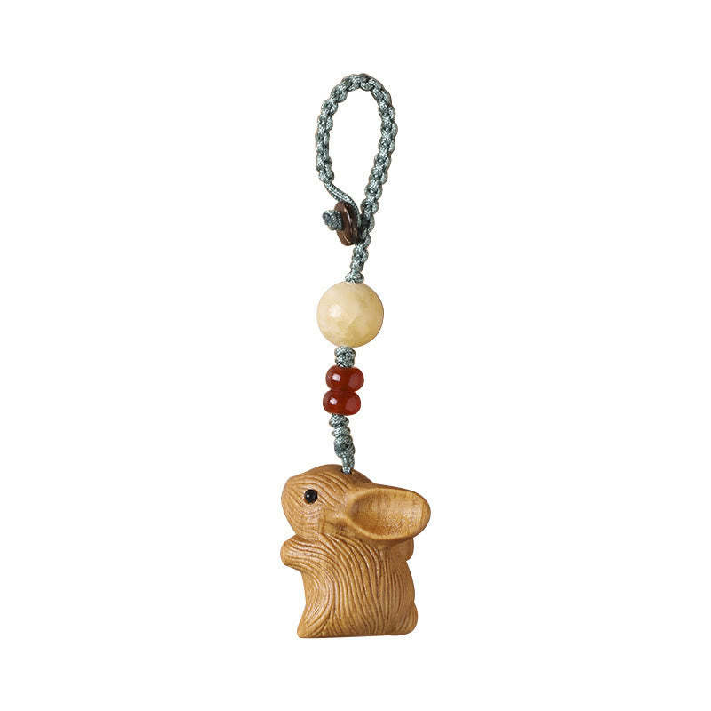 Sandalwood Small Leaf Red Sandalwood Lucky Mini Rabbit Protection Key Chain Phone Hanging Decoration