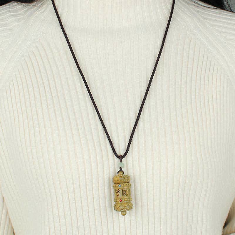 Tibet Green Sandalwood Rosewood Om Mani Padme Hum Lotus Positive Soothing Necklace Pendant