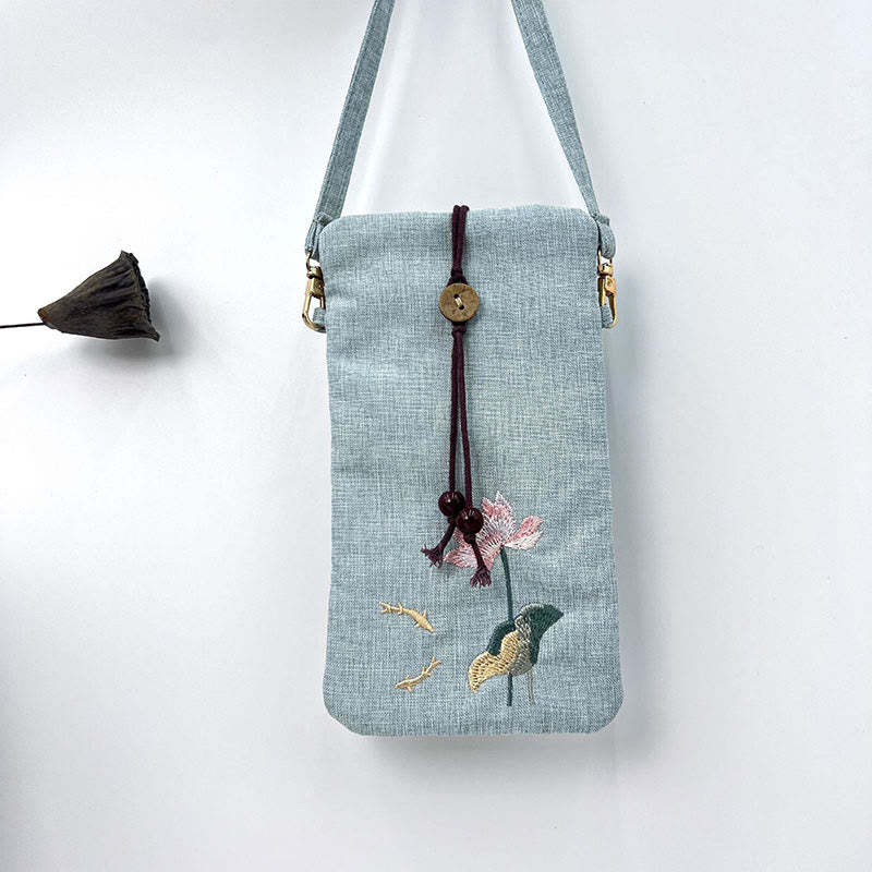 Small Embroidered Flowers Crossbody Bag Shoulder Bag Cellphone Bag 11*20cm