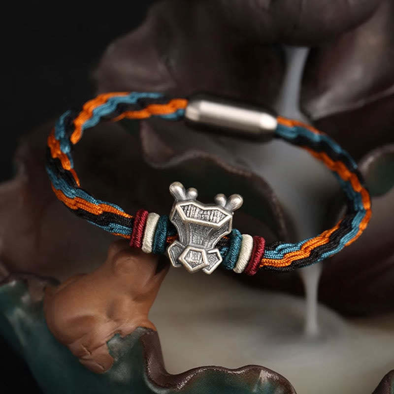 Handmade 999 Sterling Silver Year of the Dragon Chinese Zodiac Protection Colorful Reincarnation Knot Rope Bracelet