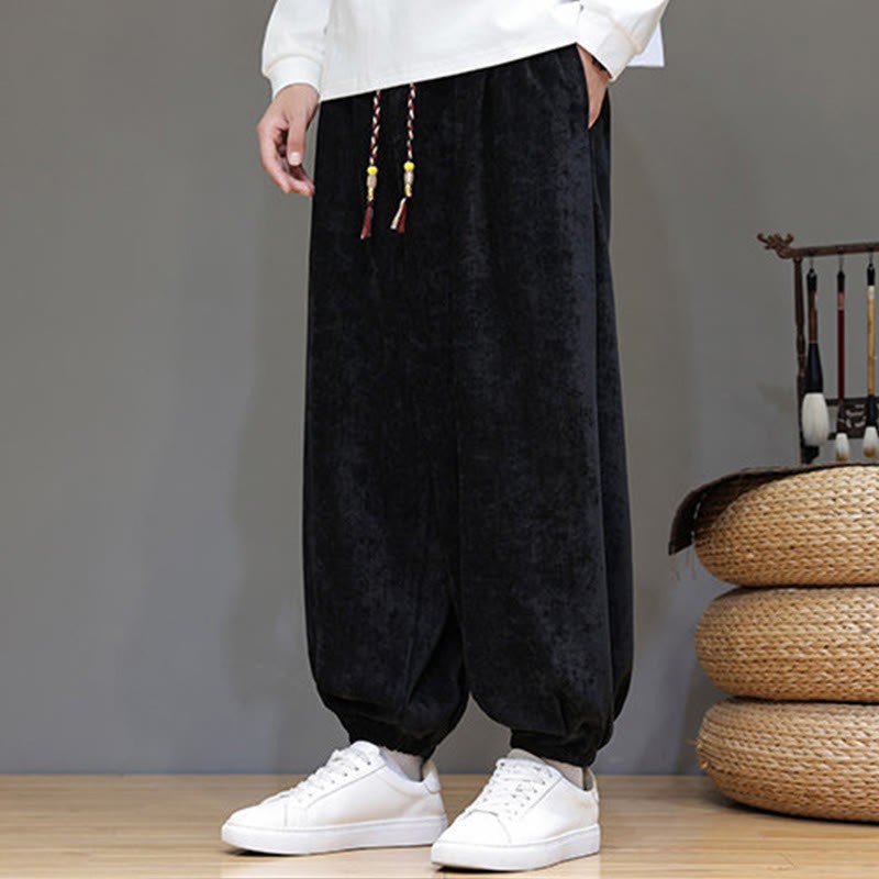Fall Winter Men's Drawstring Chenille Harem Pants With Pockets