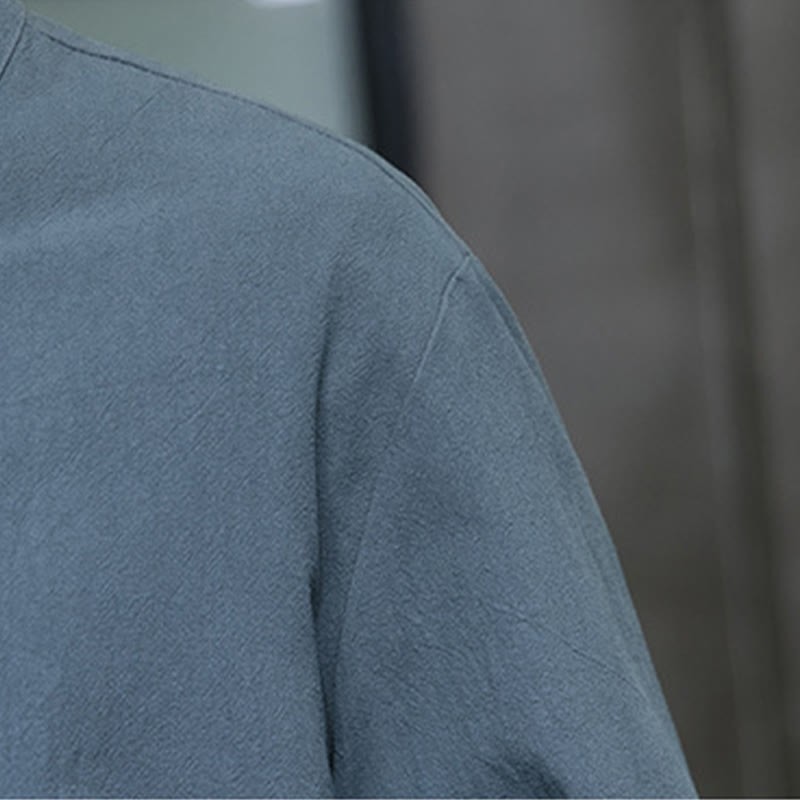 Solid Color Frog-button Tang Suit Cotton Linen Men's Jacket Shirt With Pockets