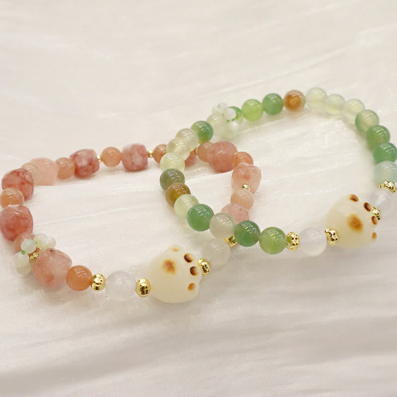 Green Agate Sun Stone Cat's Eye Bodhi Seed Cat Paw Support Bracelet