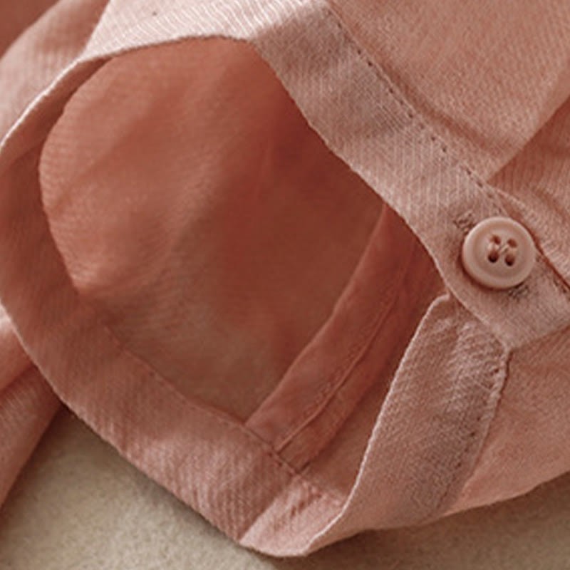 Casual Embroidered Plant Stand Collar Design Three Quarter Sleeve Women's Cotton Linen Shirt