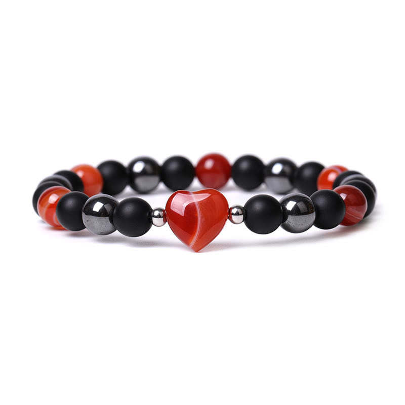 Black Onyx Tiger Eye Stone Crystal Love Heart Protection Bracelet