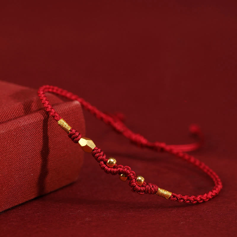 999 Gold Year of the Snake Mini Gold Bead Handmade Luck Protection?Braided Bracelet
