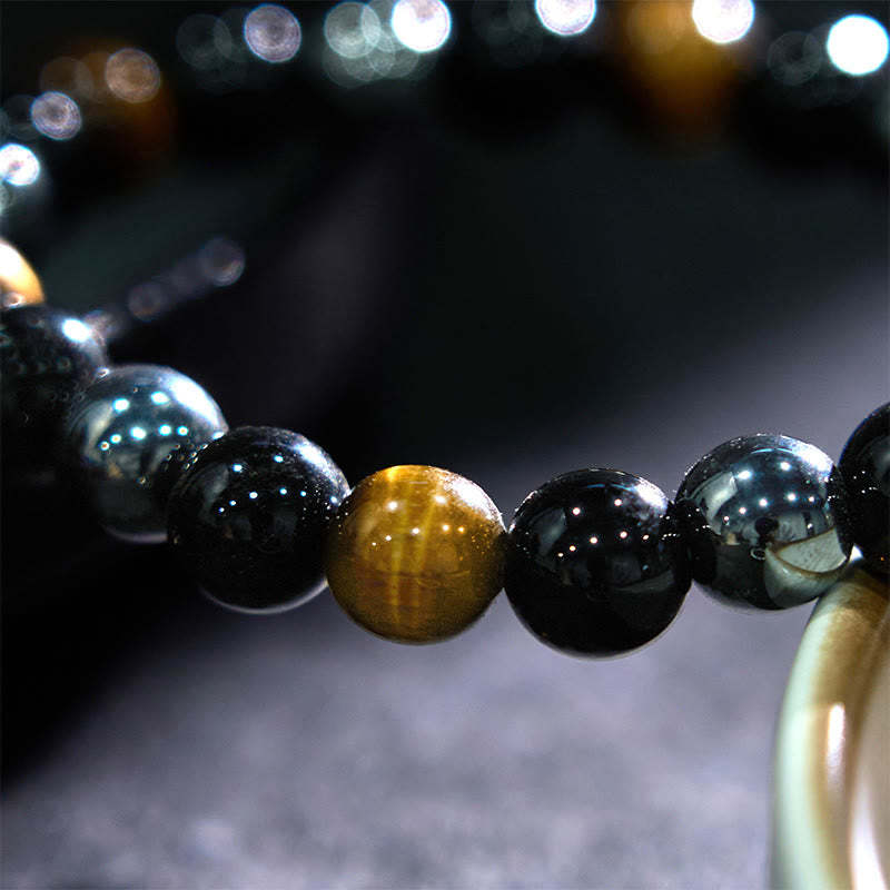 Natural Tiger's Eye Obsidian Hematite Positive Powerful Bracelet