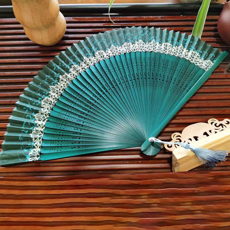 Simple Hollow Engraved Handheld Bamboo Folding Fan