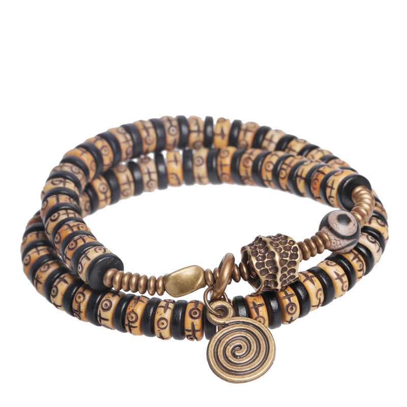 Yak Bone Ebony Wood Copper Brass Strength Double Wrap Bracelet
