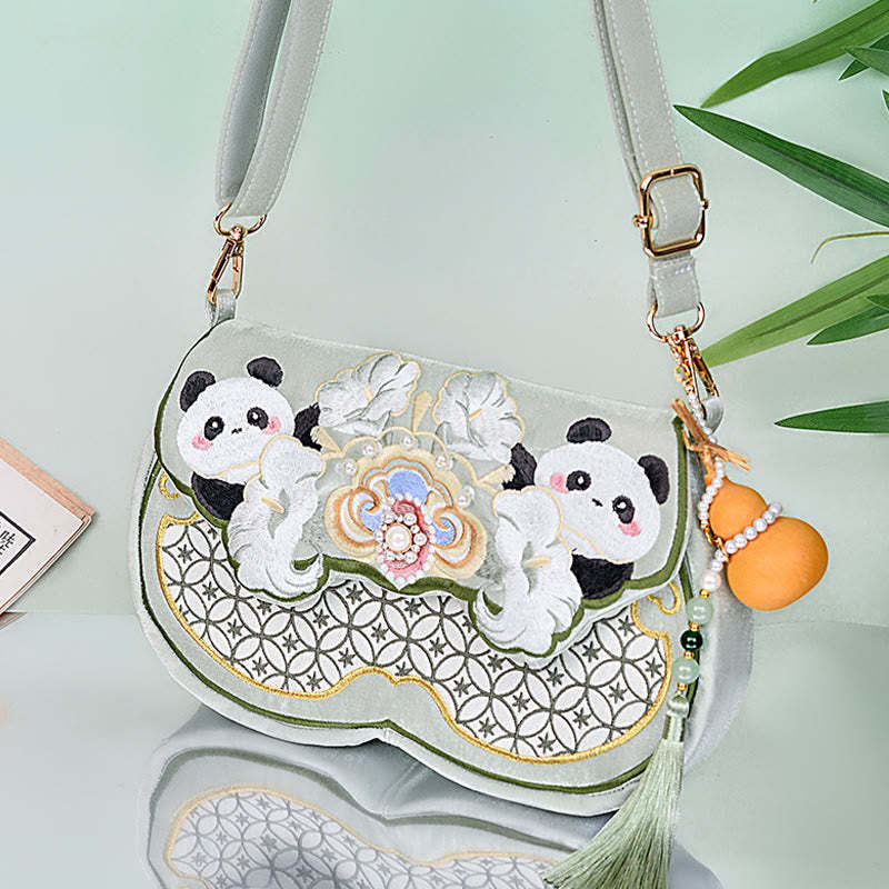 Panda Flowers Gourd Pendant Shoulder Bag Crossbody Bag