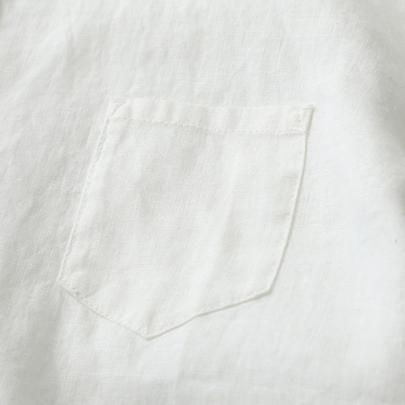 Solid Color Button Three Quarter Sleeve Cotton Linen Shirt