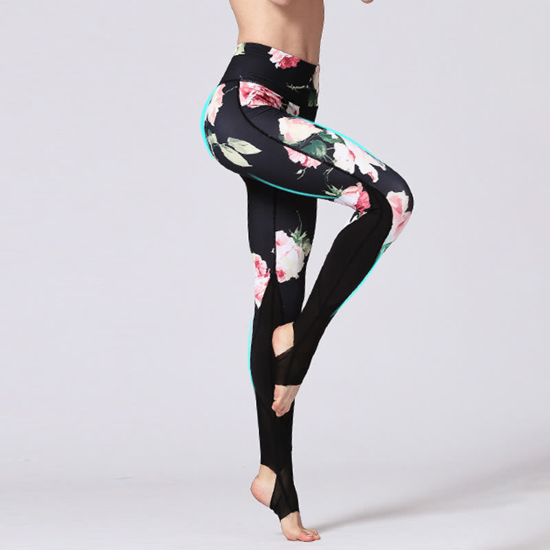 Rose Peony Flower Print Design Sports Fitness Yoga Leggings Women's Yoga Pants