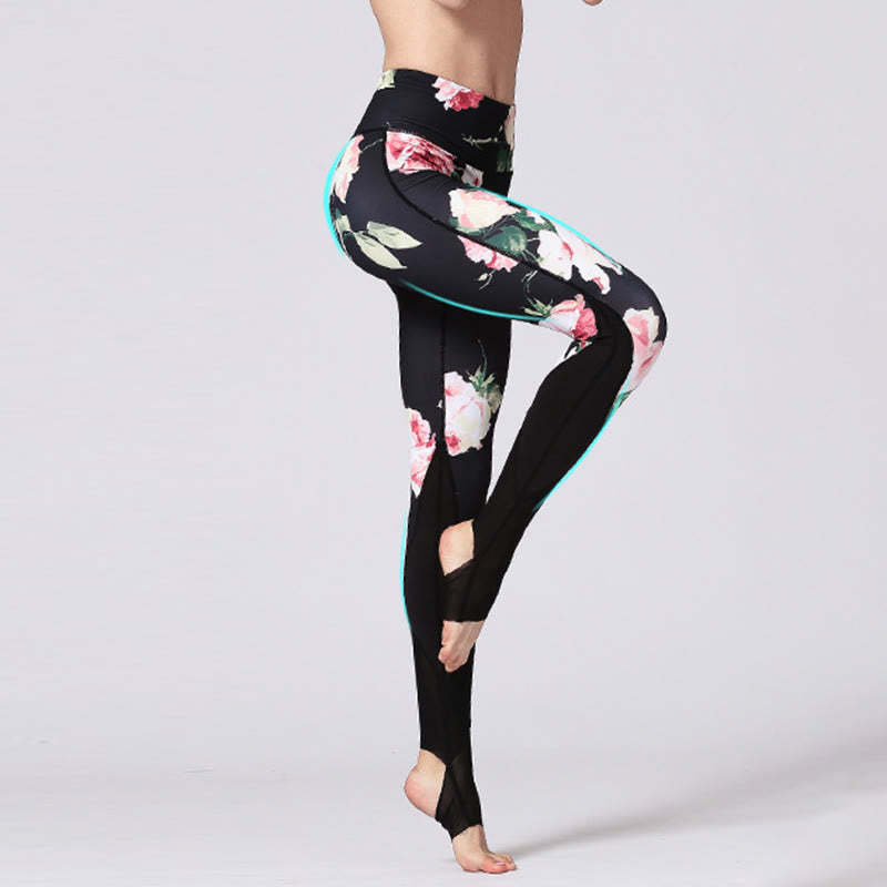 Rose Peony Flower Print Design Sports Fitness Yoga Leggings Women's Yoga Pants