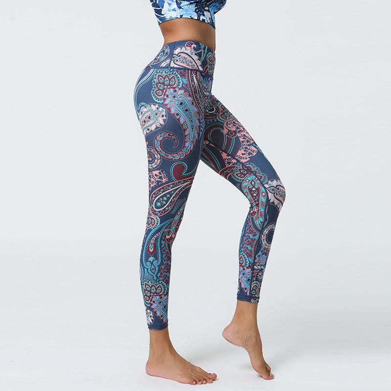 Flowers Feathers Sun Moon Print Sports Fitness Yoga High Waist Leggings Women's Pants