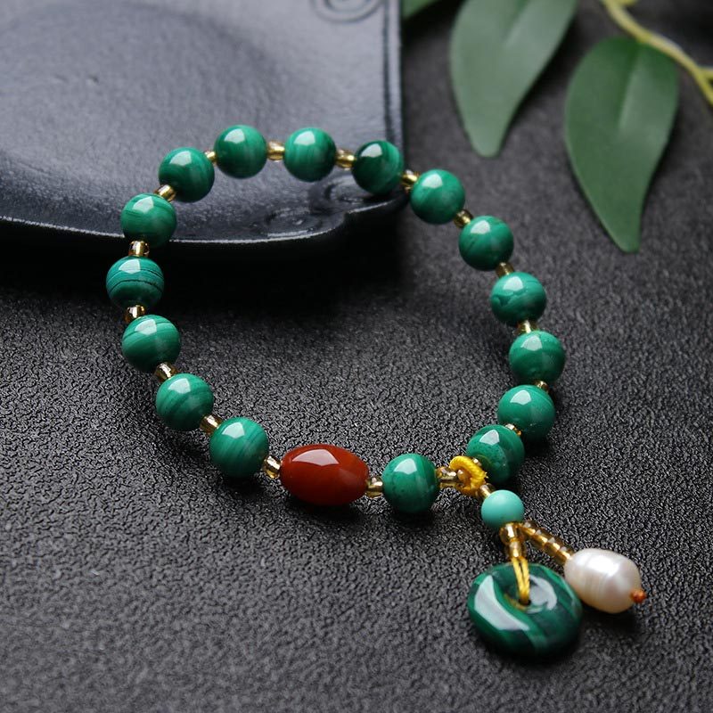 Natural Malachite Red Agate Bead Protection Charm Bracelet