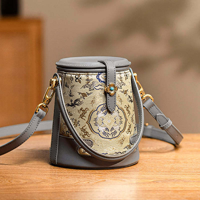 Deer Crane Bamboo Flower Song Brocade Xiangyunsha Silk Crossbody Bag Hangbags