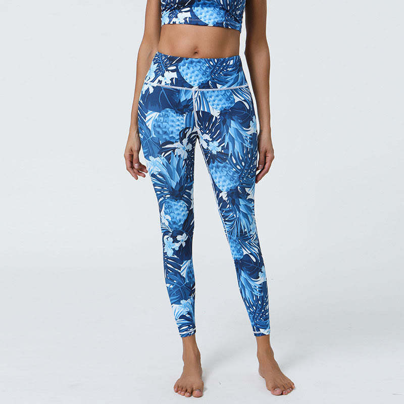 Flowers Leaves Dandelions Pineapples Print Sports Fitness High Waist Leggings Women's Yoga Pants