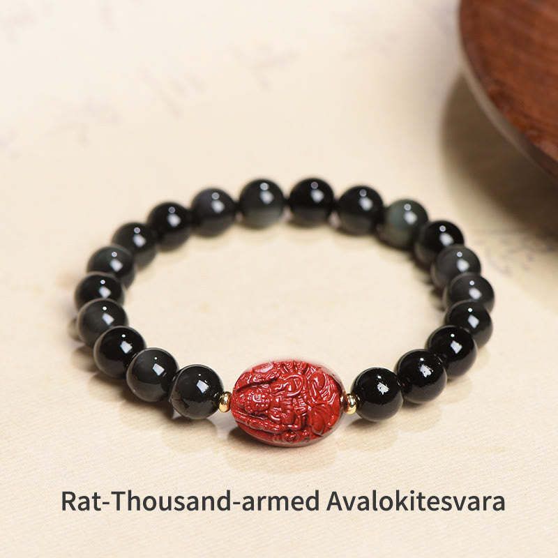 Chinese Zodiac Natal mystic zen Natural Black Obsidian Cinnabar Purification Bracelet