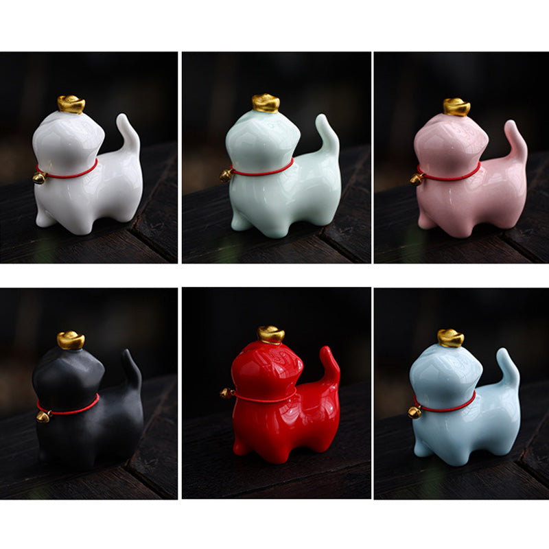 Mini Lucky Cat Ingot Tea Pet Ceramic Home Desk Figurine Decoration