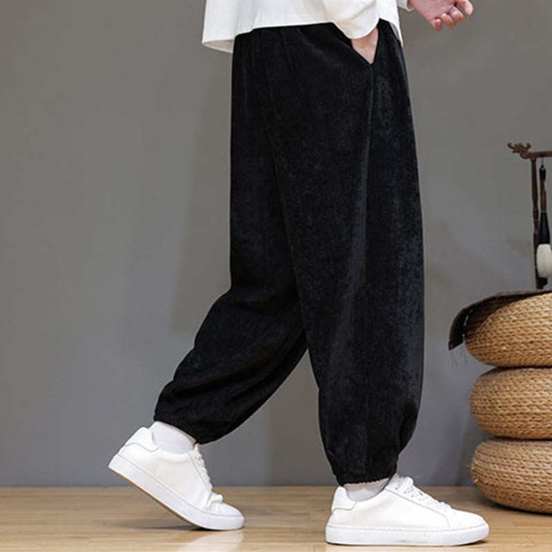 Fall Winter Men's Drawstring Chenille Harem Pants With Pockets