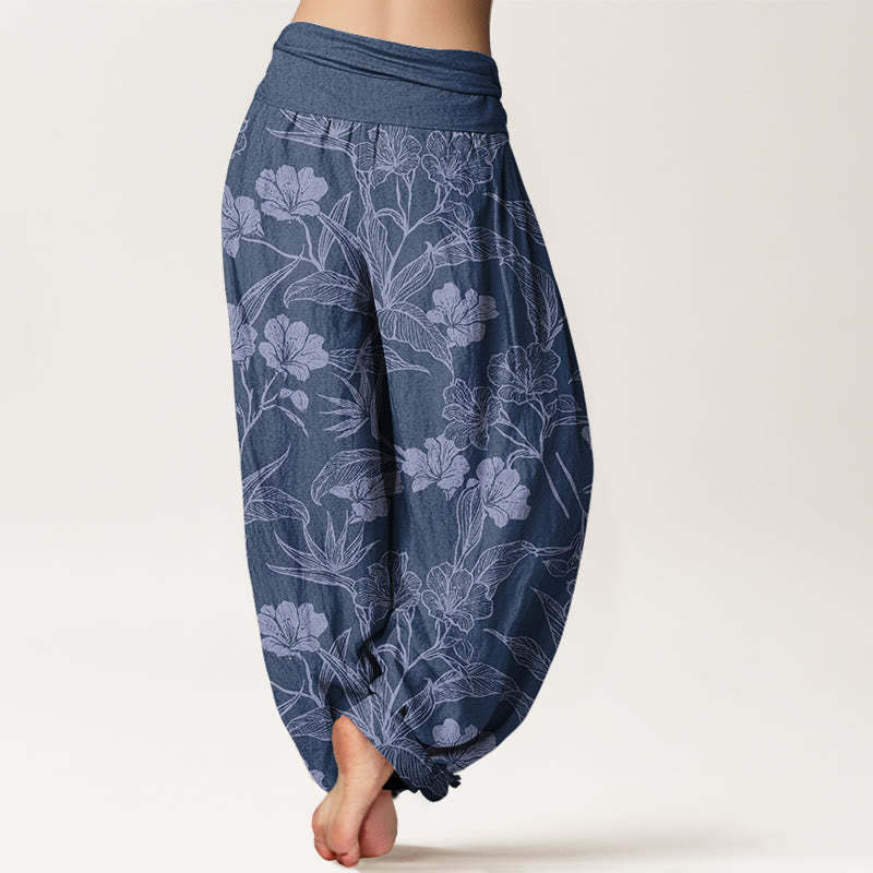 Casual Plum Blossom Leaves Women's Elastic Waist Harem Pants