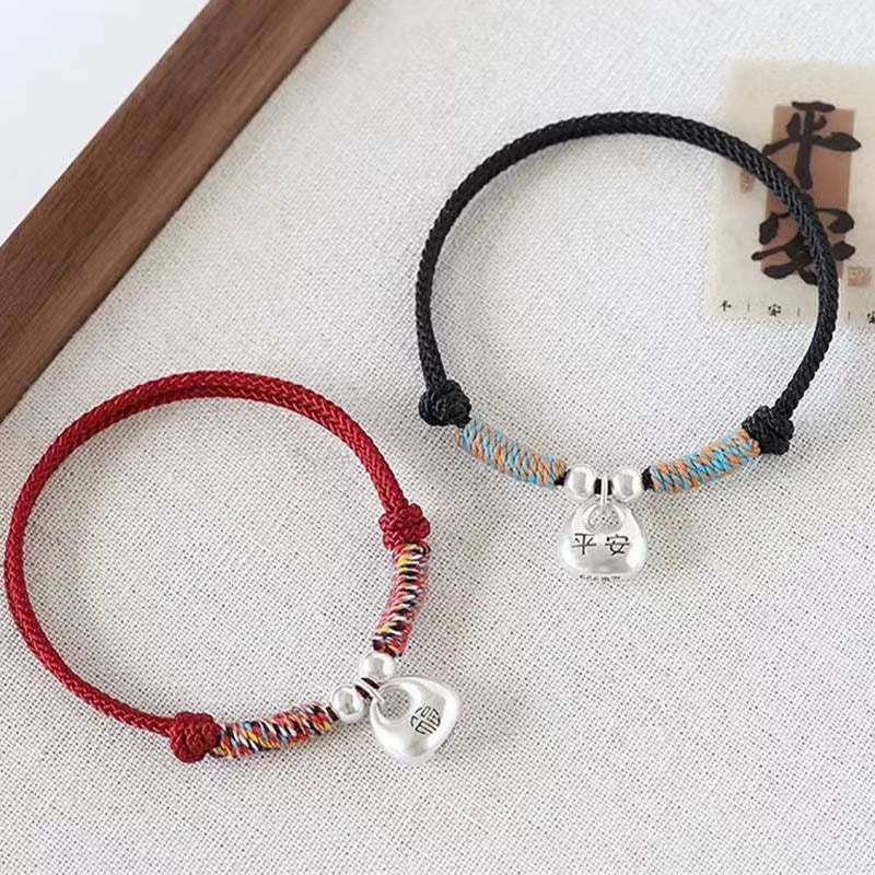 Handmade 925 Sterling Silver Fu Character Safe And Well Luck Braided Bracelet