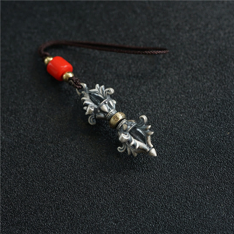 925 Sterling Silver Om Mani Padme Hum Dorje Vajra Engraved Strength Pendant Hanging Decoration