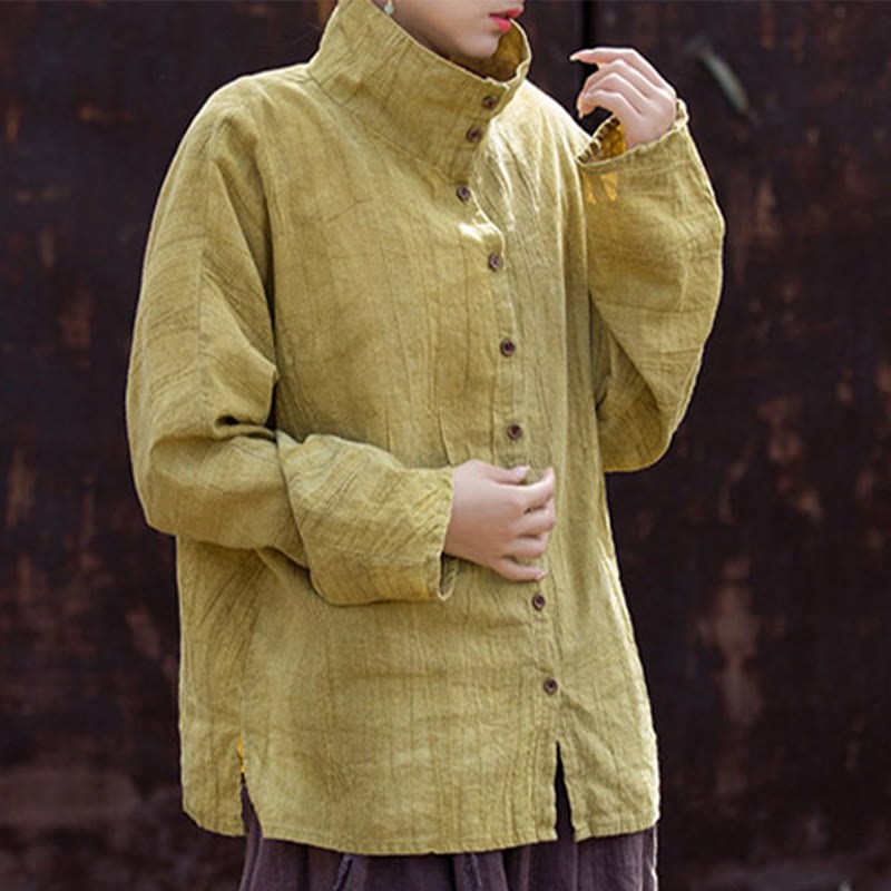 Turtleneck Dyeing Ramie Cotton Chinese Style Cardigan Clothing