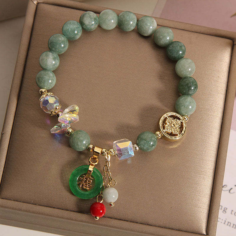 Strawberry Quartz Jade Fu Character Charm Healing Bracelet