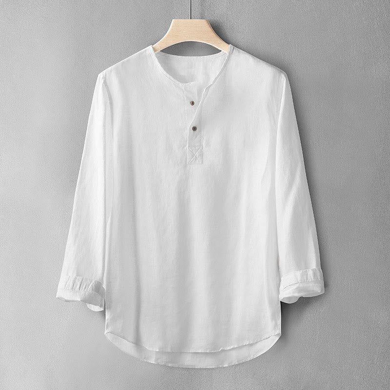Solid Color Long Sleeve Button Shirt Linen Men Clothing