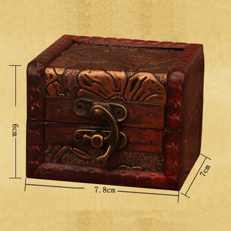 Retro Small Square Wood Jewelry Box Lotus Grass Flower Grape Copper Coin Daffodil Jewelry Storage Box