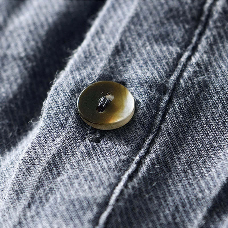 Causal Plain Lapel Ramie Linen Half Button Men's Shirt